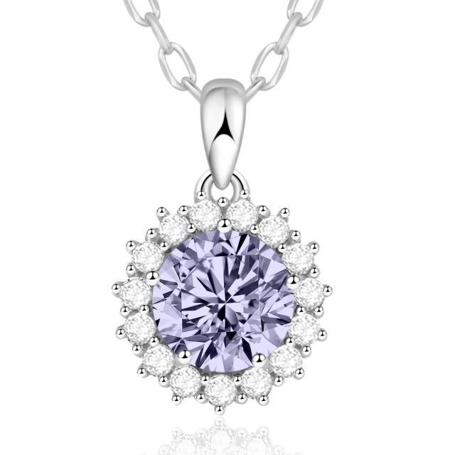 925 Sterling Silver Round Pendant Birthstone Necklace for Women