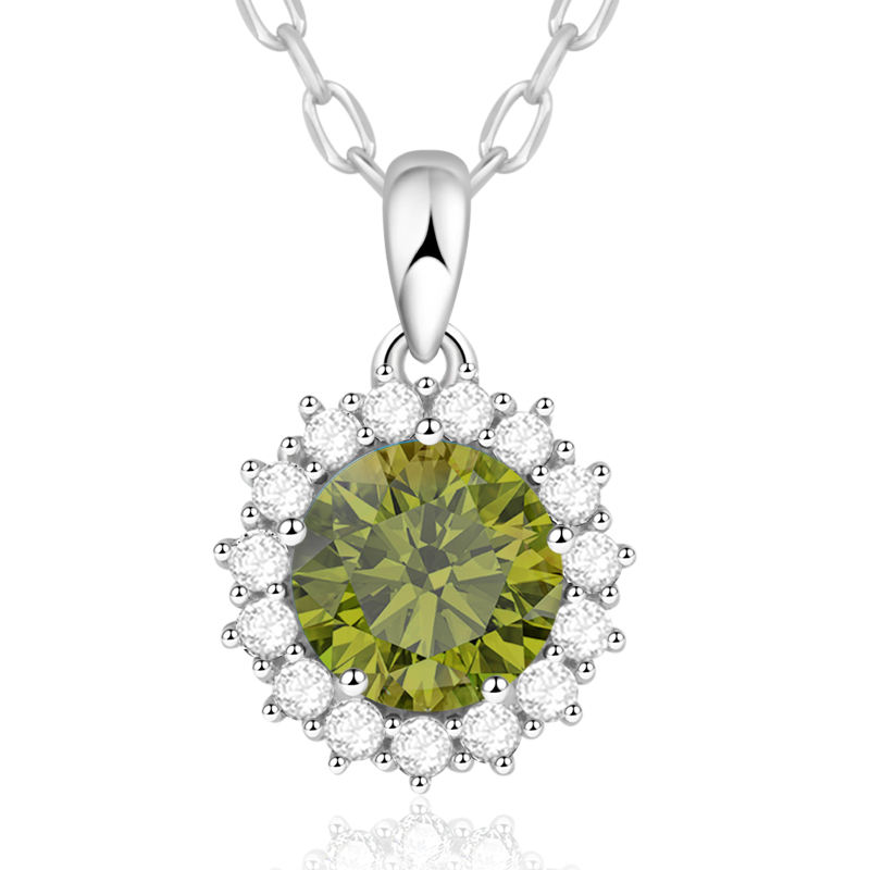 925 Sterling Silver Round Pendant Birthstone Necklace for Women