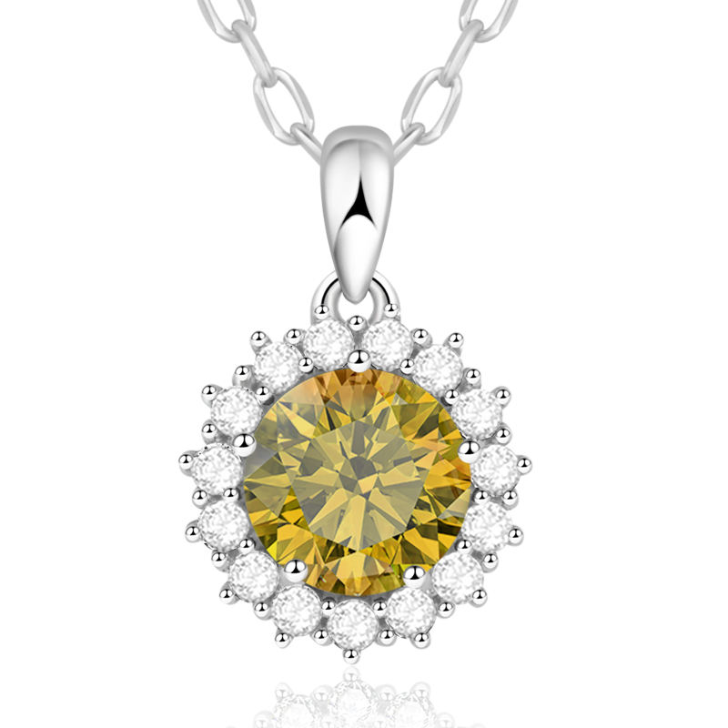 925 Sterling Silver Round Pendant Birthstone Necklace for Women
