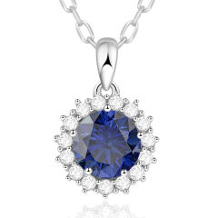 925 Sterling Silver Round Pendant Birthstone Necklace for Women