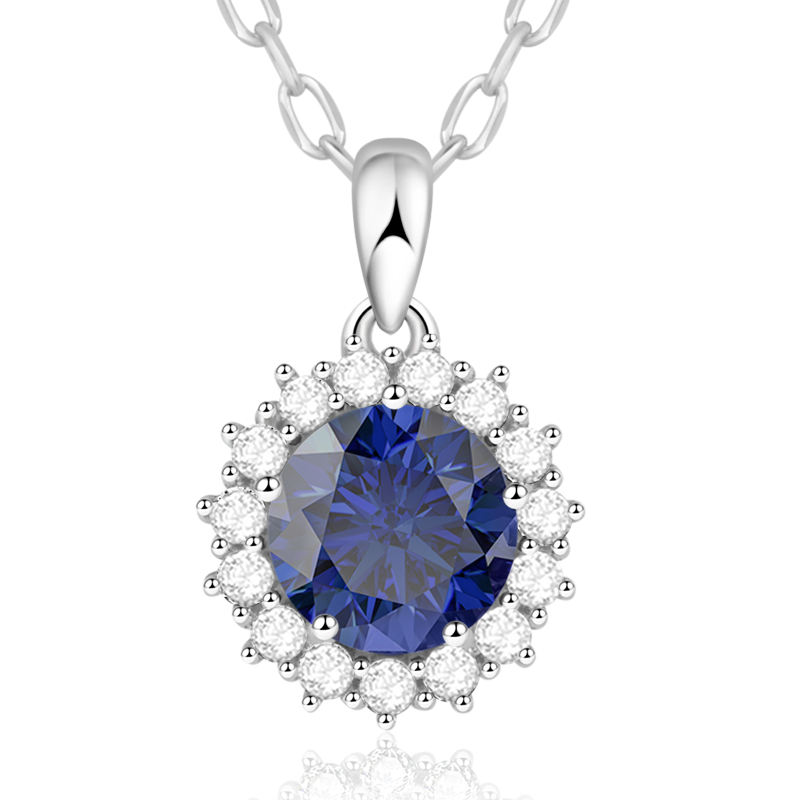 925 Sterling Silver Round Pendant Birthstone Necklace for Women