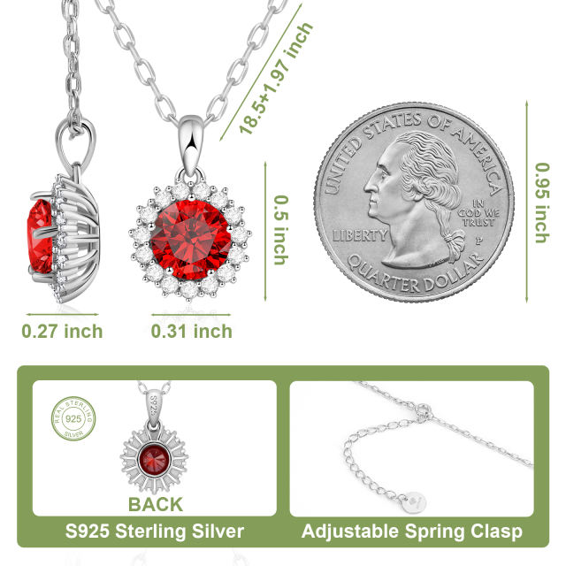 925 Sterling Silver Round Pendant Birthstone Necklace for Women