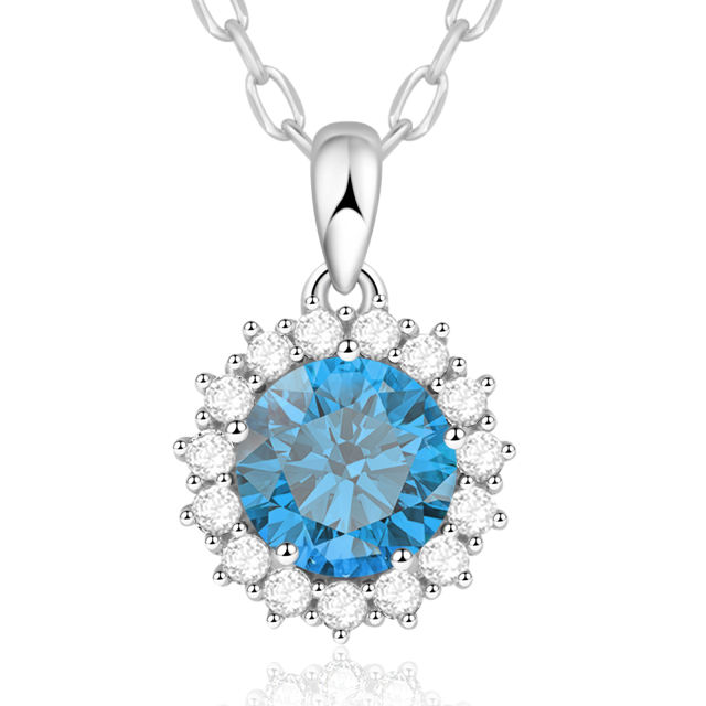 925 Sterling Silver Round Pendant Birthstone Necklace for Women