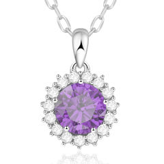 925 Sterling Silver Round Pendant Birthstone Necklace for Women