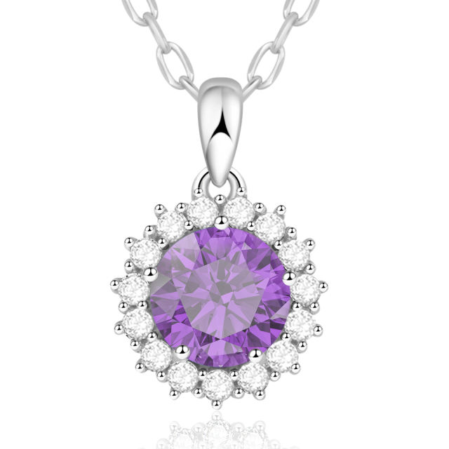 925 Sterling Silver Round Pendant Birthstone Necklace for Women