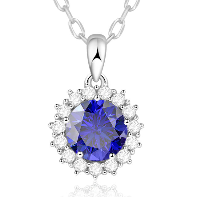 925 Sterling Silver Round Pendant Birthstone Necklace for Women