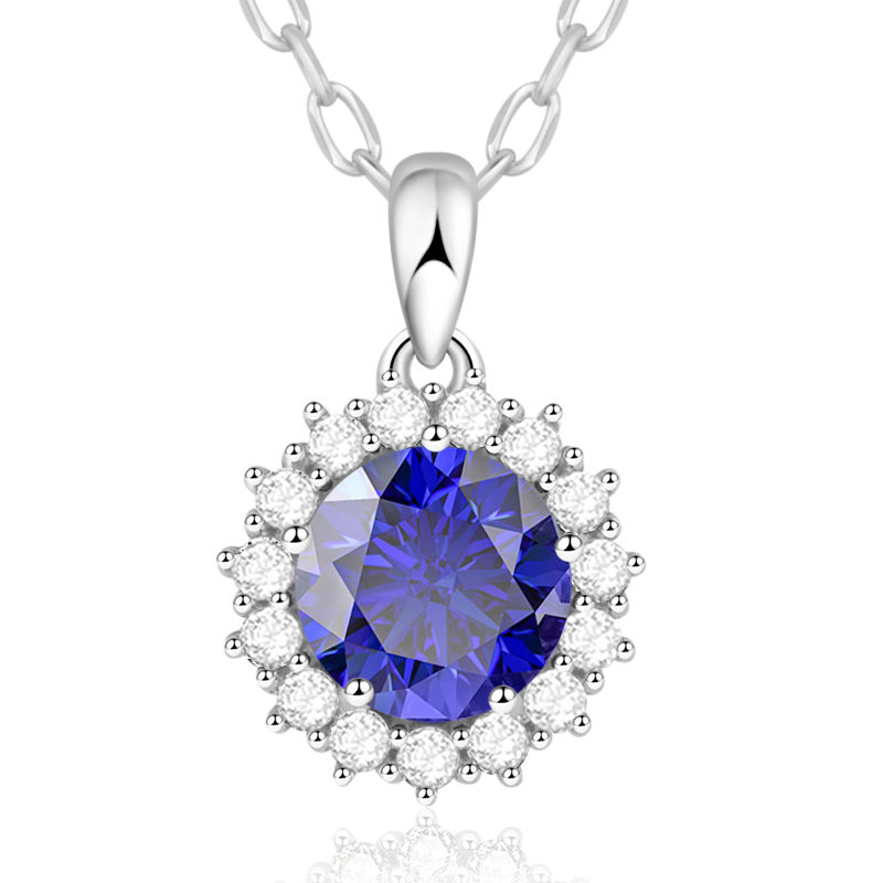 925 Sterling Silver Round Pendant Birthstone Necklace for Women