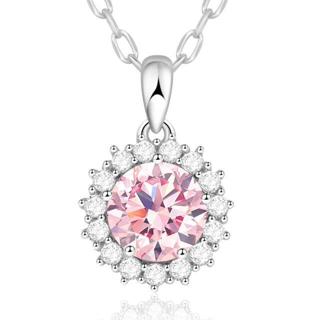 925 Sterling Silver Round Pendant Birthstone Necklace for Women