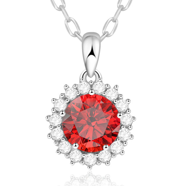 925 Sterling Silver Round Pendant Birthstone Necklace for Women