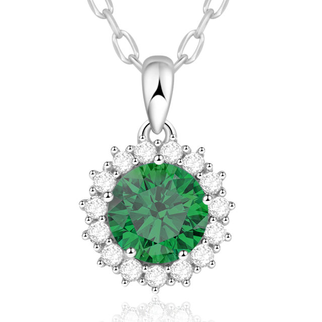925 Sterling Silver Round Pendant Birthstone Necklace for Women