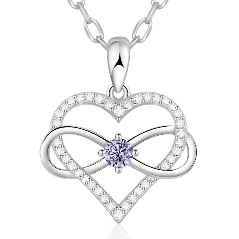 Birthstone Necklace with Infinity Love Heart Pendant