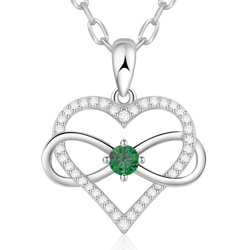 Birthstone Necklace with Infinity Love Heart Pendant