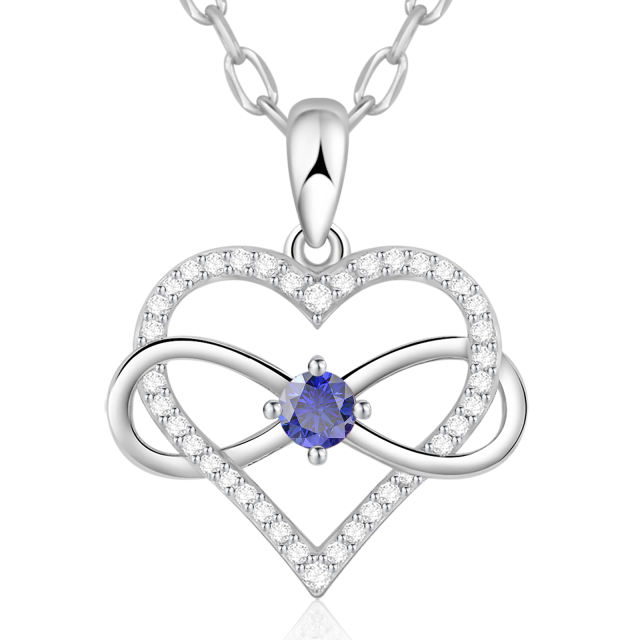 Birthstone Necklace with Infinity Love Heart Pendant