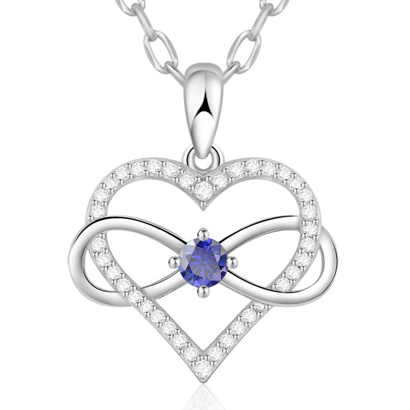 Birthstone Necklace with Infinity Love Heart Pendant