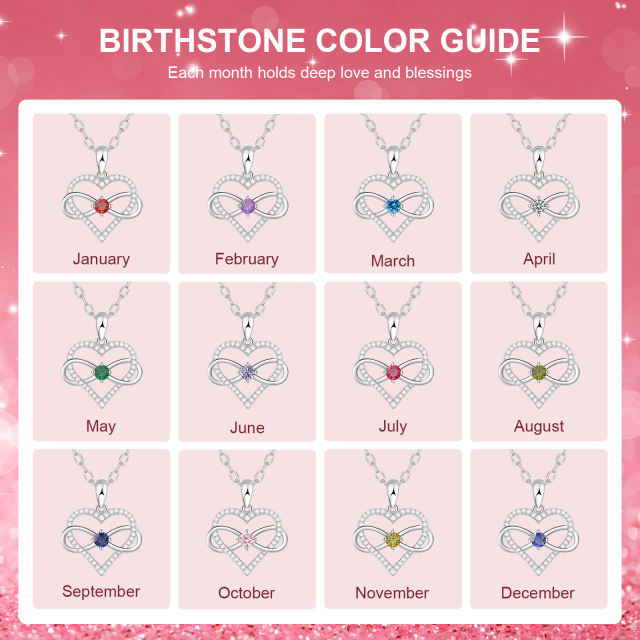 Birthstone Necklace with Infinity Love Heart Pendant