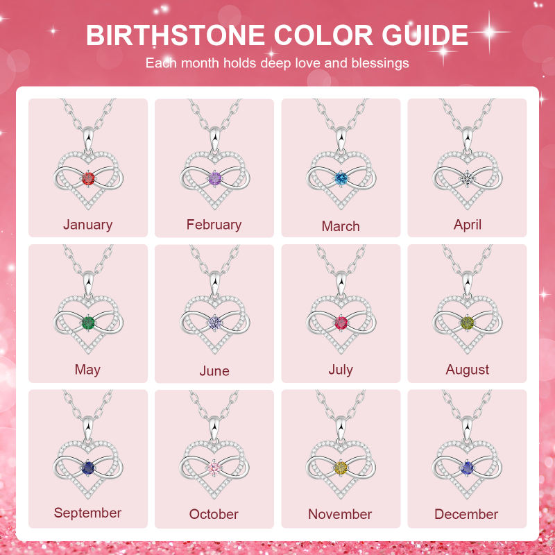 Birthstone Necklace with Infinity Love Heart Pendant