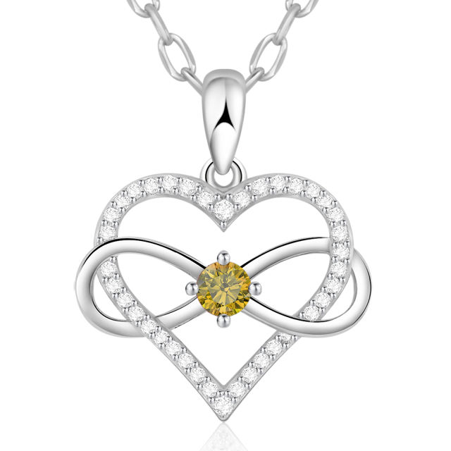 Birthstone Necklace with Infinity Love Heart Pendant