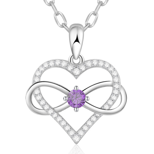 Birthstone Necklace with Infinity Love Heart Pendant