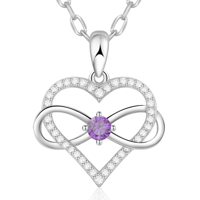 Birthstone Necklace with Infinity Love Heart Pendant