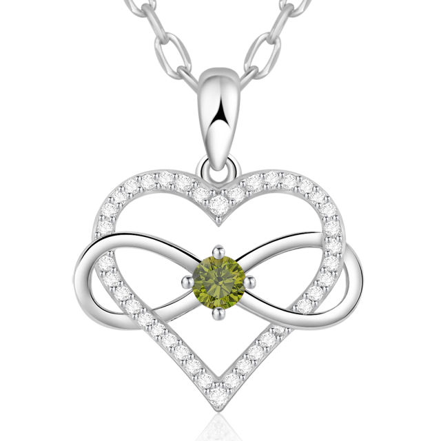 Birthstone Necklace with Infinity Love Heart Pendant