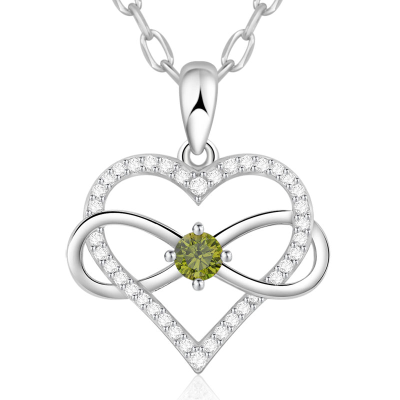 Birthstone Necklace with Infinity Love Heart Pendant