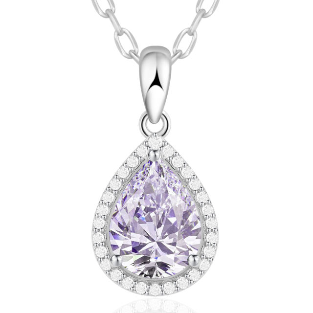 Sparkling Teardrop Birthstone Necklace Cubic Zirconia Necklace