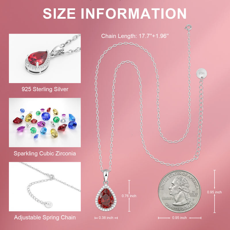 Sparkling Teardrop Birthstone Necklace Cubic Zirconia Necklace