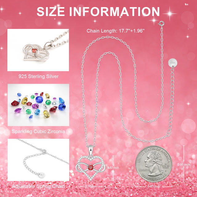Birthstone Necklace with Infinity Love Heart Pendant