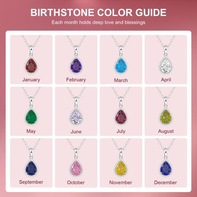 Sparkling Teardrop Birthstone Necklace Cubic Zirconia Necklace