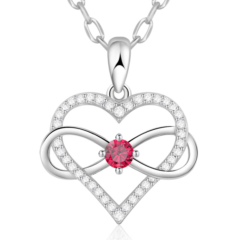 Birthstone Necklace with Infinity Love Heart Pendant