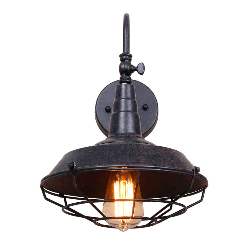 Industrial Bedroom Rustic Wall Sconce Light with Cage Cover, Black Finish Vintage Edison Wall Lamp Bathroom 1 Light, W0013