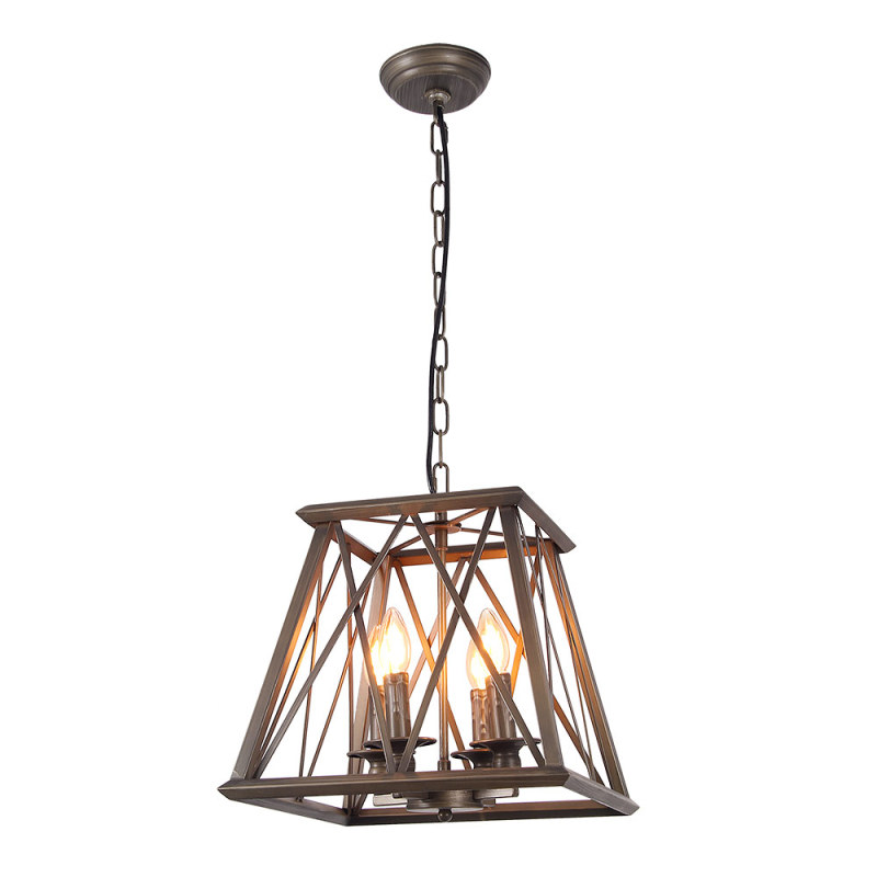 Industrial Trapezoid Metal Cage Chandelier Light, Bronze Rubbed Finish Edison Vintage Pendant Lamp Kitchen Island Hanging 4 Lights, C0026