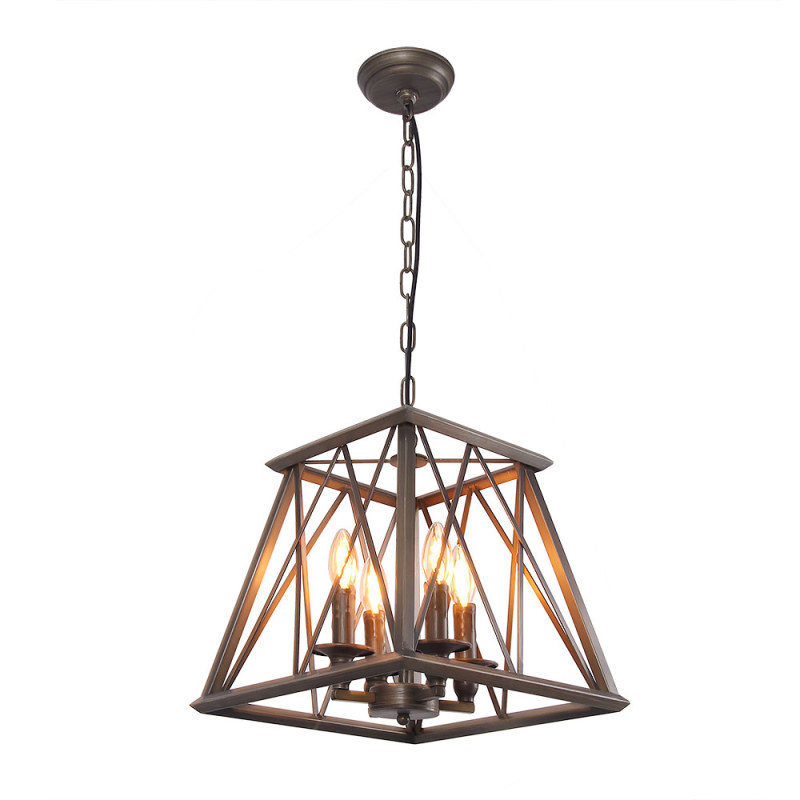 Industrial Trapezoid Metal Cage Chandelier Light, Bronze Rubbed Finish Edison Vintage Pendant Lamp Kitchen Island Hanging 4 Lights, C0026