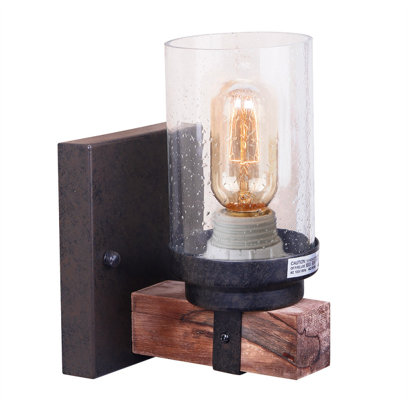 Anmytek Wall Lamp Wooden Wall Light Wall Sconce Fixture with Bubble Glass Shade (One Light)-W0018