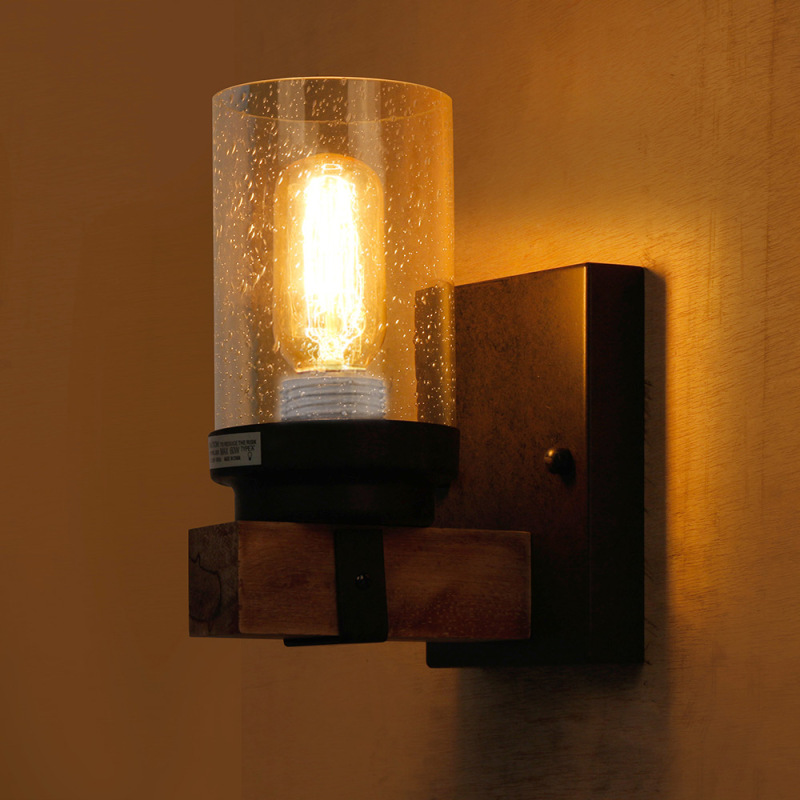 Anmytek Wall Lamp Wooden Wall Light Wall Sconce Fixture with Bubble Glass Shade (One Light)-W0018