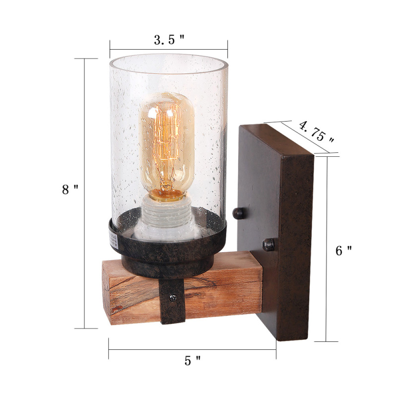 Anmytek Wall Lamp Wooden Wall Light Wall Sconce Fixture with Bubble Glass Shade (One Light)-W0018