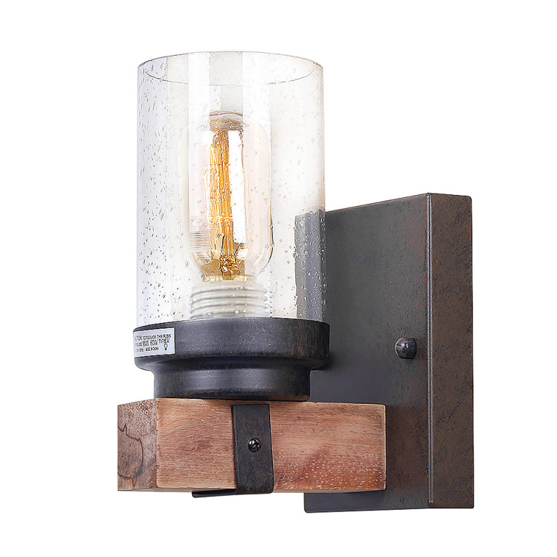 Anmytek Wall Lamp Wooden Wall Light Wall Sconce Fixture with Bubble Glass Shade (One Light)-W0018