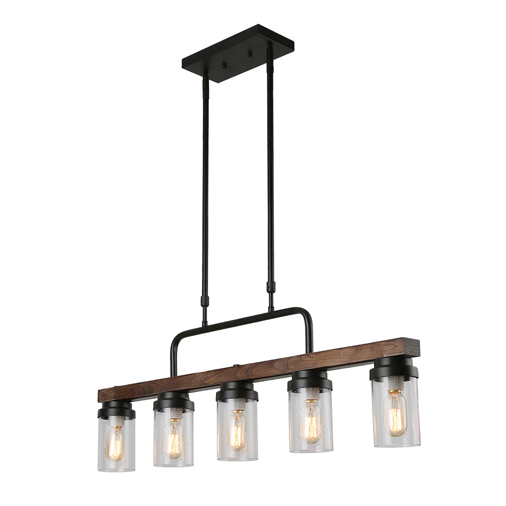 Anmytek Kitchen Island Pendant Lighting with Bubble Glass Shade Industrial Rustic Chandelier Retro Ceiling Light Fixture 5-Lights (C0039)