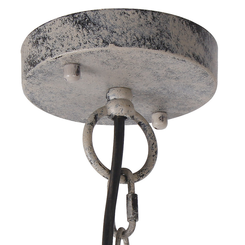 Anmytek Metal and Circular Wood Bead Chandelier Pendant Three Lights Grey White Finishing Retro Vintage Industrial Rustic Ceiling Lamp Light