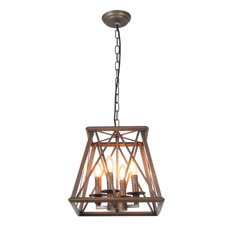 Industrial Trapezoid Metal Cage Chandelier Light, Bronze Rubbed Finish Edison Vintage Pendant Lamp Kitchen Island Hanging 4 Lights, C0026