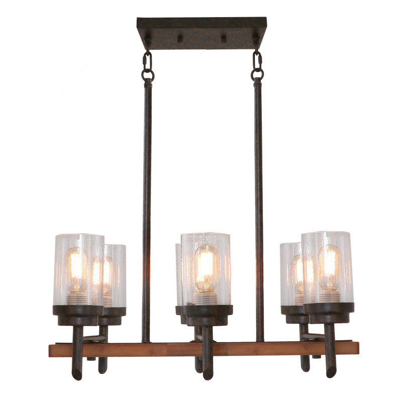 Wood Farmhouse Dinning Table Rustic Chandelier Light with Shades, Industrial Vintage Edison Pendant Lamp Kitchen Island Hanging 6 Lights, 17802