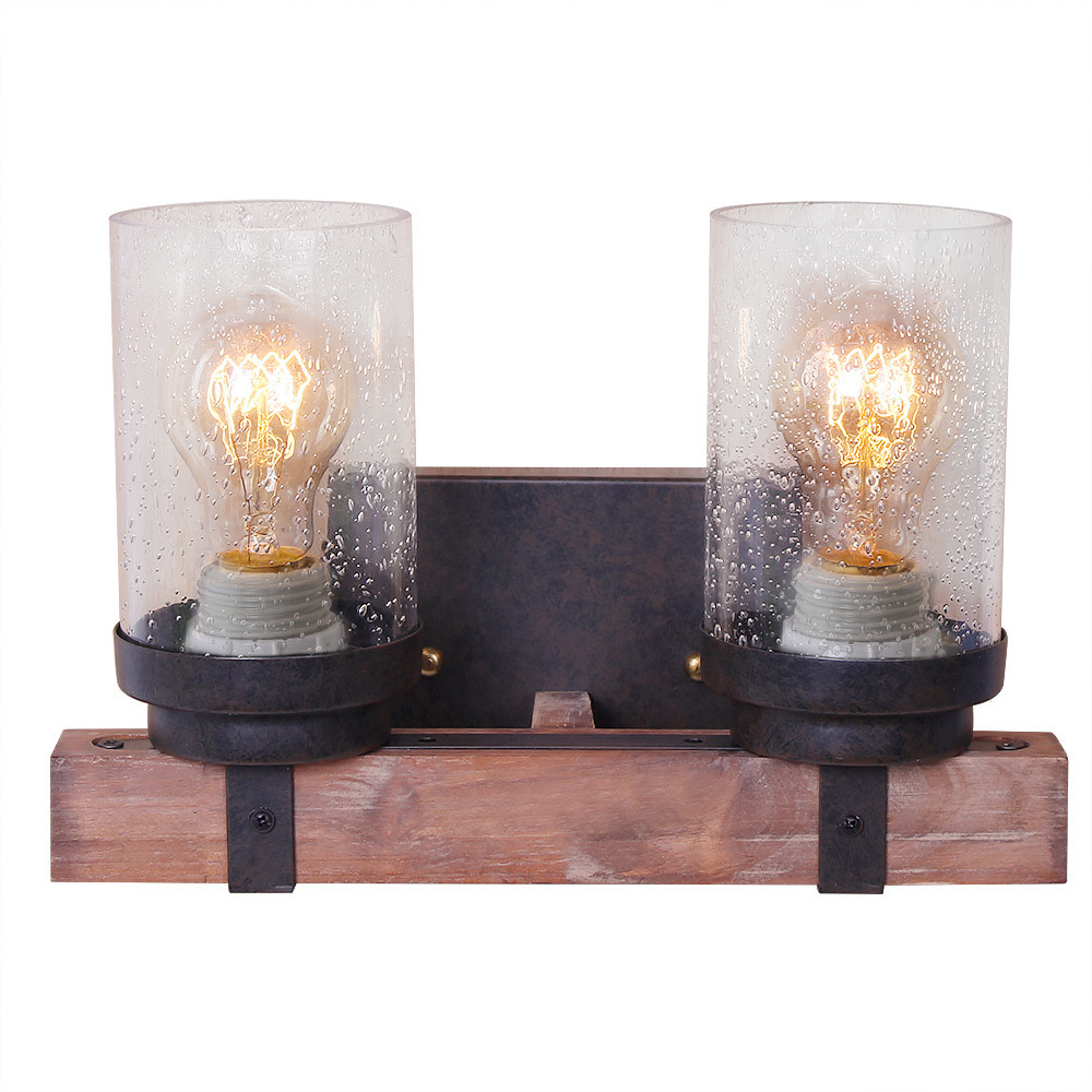 Anmytek Wall Lamp Wooden Wall Light Wall Sconce Fixture with Bubble Glass Shade (Two Lights)-W0019