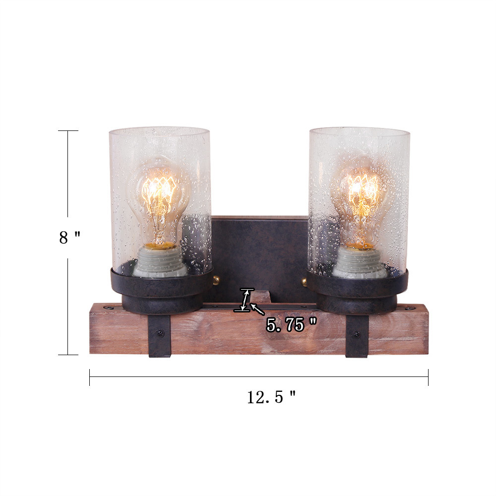 Anmytek Wall Lamp Wooden Wall Light Wall Sconce Fixture with Bubble Glass Shade (Two Lights)-W0019