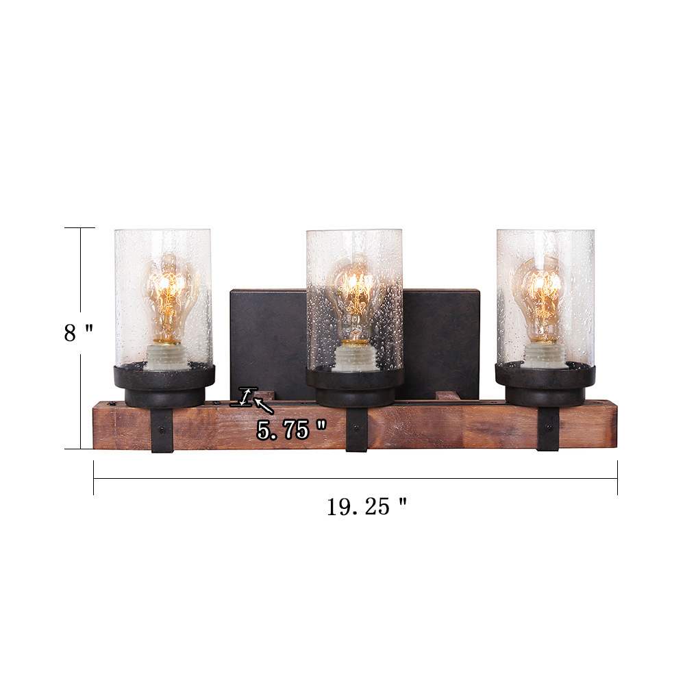 Anmytek Wall Lamp Wooden Wall Light Wall Sconce Fixture with Bubble Glass Shade (Three Lights)-W0020