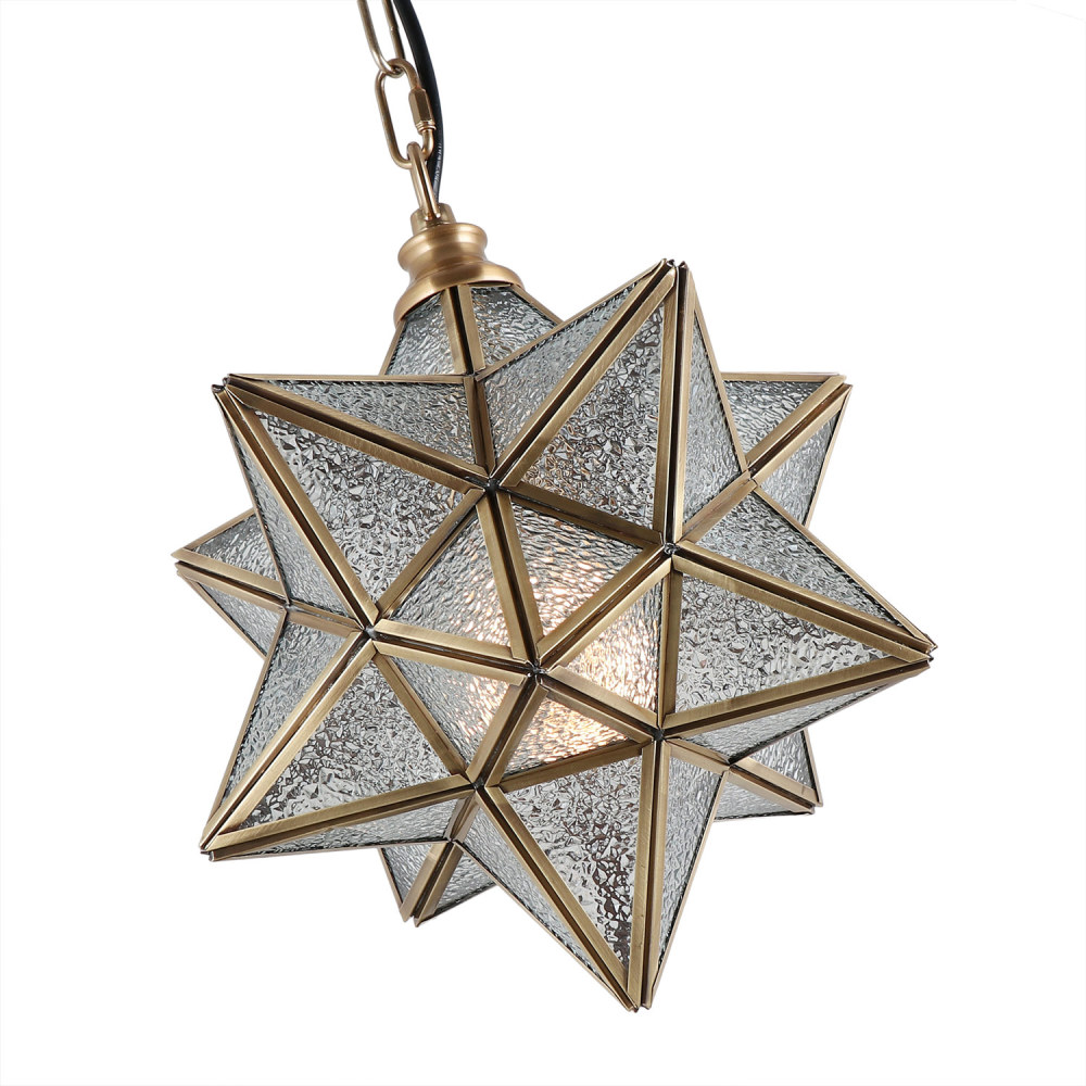 12" Moravian Star Kitchen Island Pendant Light with Glass Cover, Modern Brass Frame Industrial Edison Hanging Light Fixture, P0024