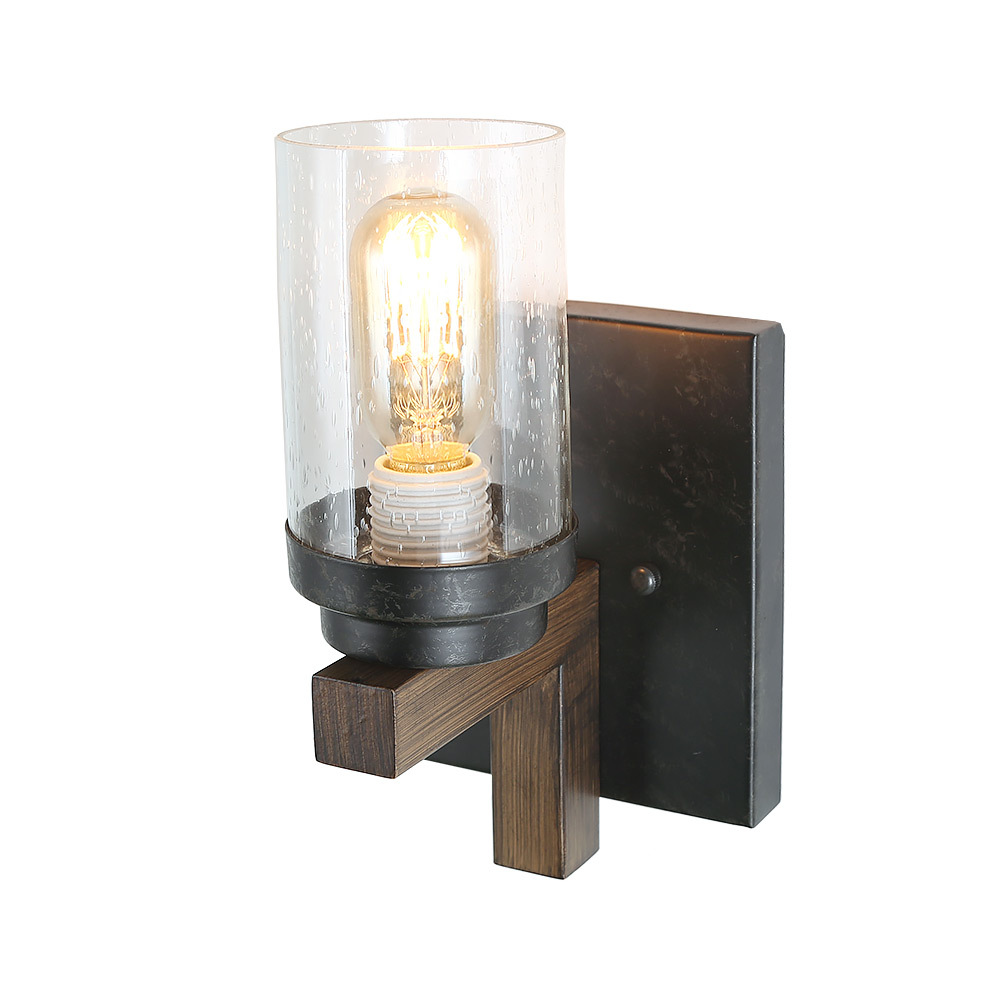 Rustic Style Bathroom Light Metal Wall Sconce with Seeded Glass Shade, Industrial Vanity Light Edison Sconce Light Fixture, W0061