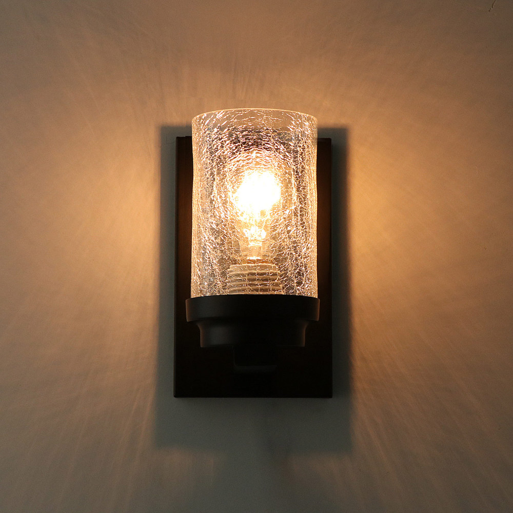 Farm Style Bathroom Light Wood Wall Sconce with Crack Finish Glass, Industrial Vanity Light Edison Sconce Light Fixture, 17701