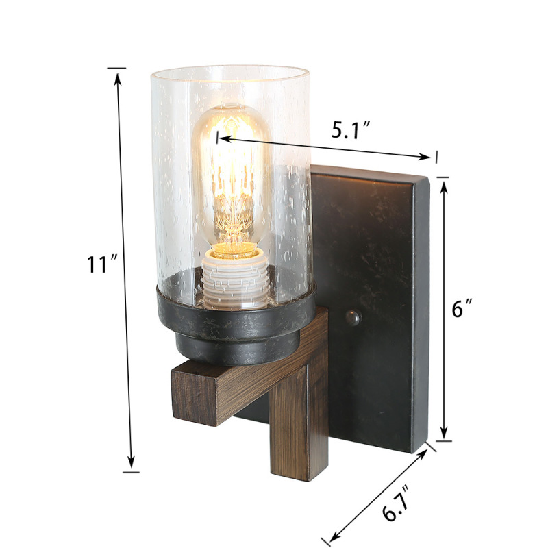 Rustic Style Bathroom Light Metal Wall Sconce with Seeded Glass Shade, Industrial Vanity Light Edison Sconce Light Fixture, W0061