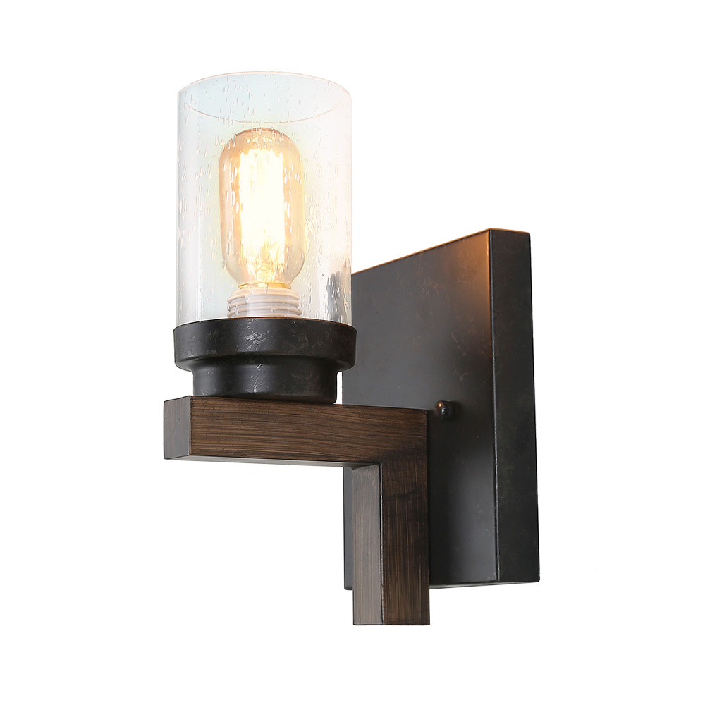 Rustic Style Bathroom Light Metal Wall Sconce with Seeded Glass Shade, Industrial Vanity Light Edison Sconce Light Fixture, W0061