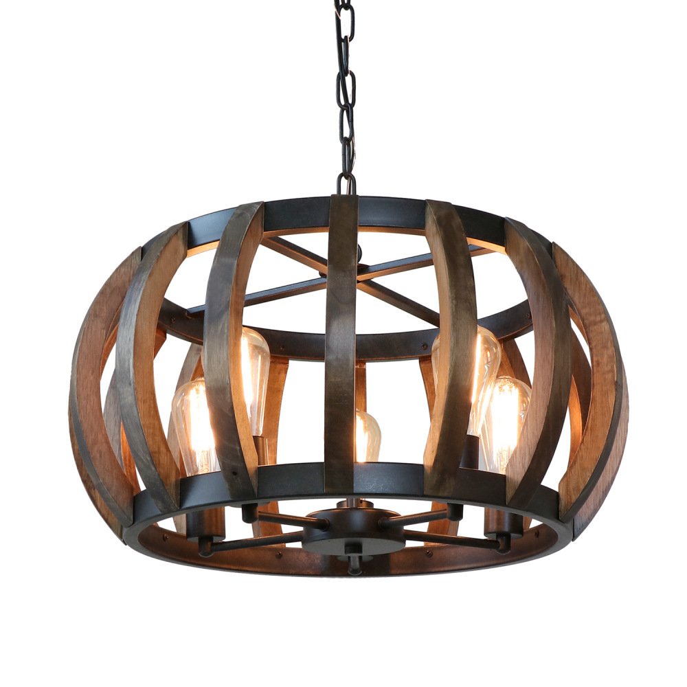 Anmytek C0070 pumpkin retro wooden frame adjustable chandelier, hanging lighting kitchen island restaurant ceiling lamp